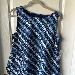 Lands End Swim to Workout Yoga Top Built-in Bra Tank Blue 22W